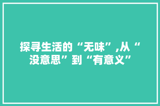 探寻生活的“无味”,从“没意思”到“有意义”