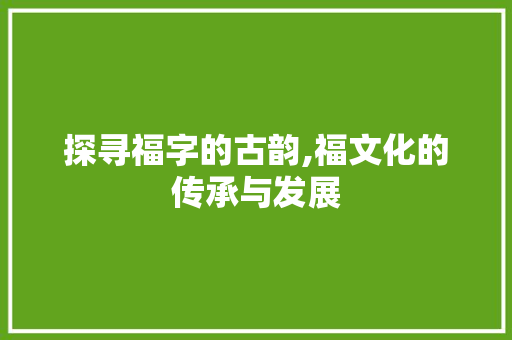 探寻福字的古韵,福文化的传承与发展
