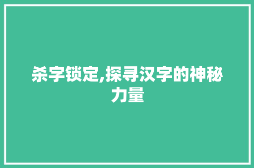 杀字锁定,探寻汉字的神秘力量