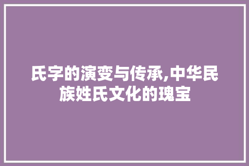 氏字的演变与传承,中华民族姓氏文化的瑰宝
