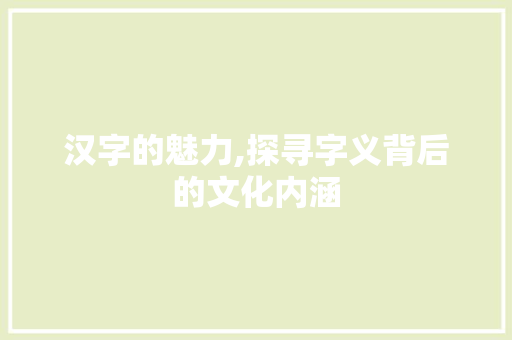 汉字的魅力,探寻字义背后的文化内涵