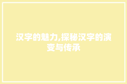 汉字的魅力,探秘汉字的演变与传承