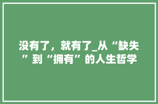 没有了，就有了_从“缺失”到“拥有”的人生哲学