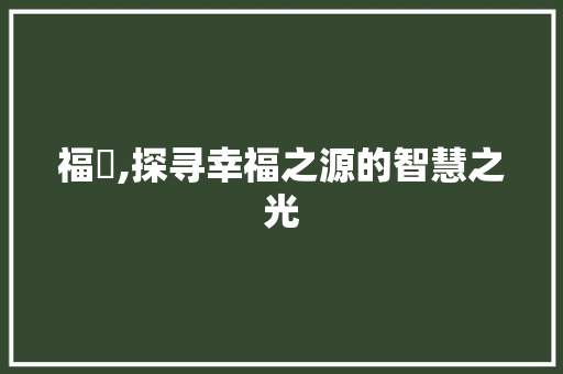 福褔,探寻幸福之源的智慧之光