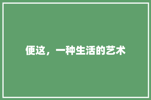 便这，一种生活的艺术