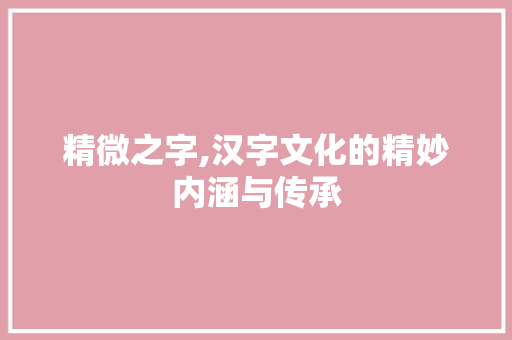 精微之字,汉字文化的精妙内涵与传承