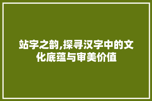 站字之韵,探寻汉字中的文化底蕴与审美价值