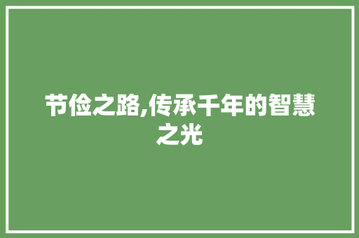 节俭之路,传承千年的智慧之光