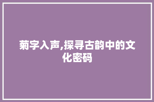 菊字入声,探寻古韵中的文化密码
