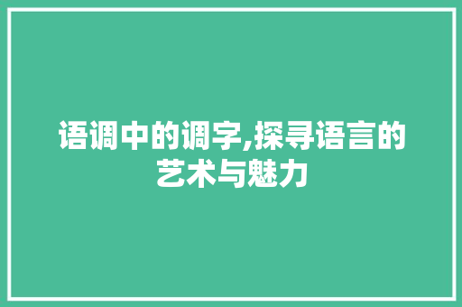 语调中的调字,探寻语言的艺术与魅力