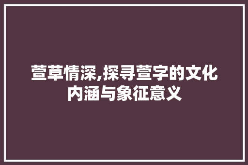 萱草情深,探寻萱字的文化内涵与象征意义