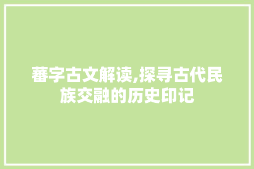 蕃字古文解读,探寻古代民族交融的历史印记