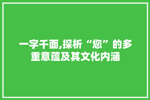 一字千面,探析“您”的多重意蕴及其文化内涵