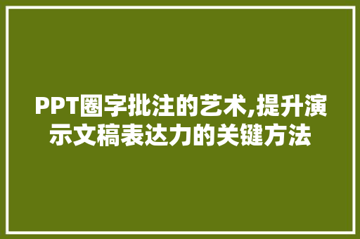 PPT圈字批注的艺术,提升演示文稿表达力的关键方法