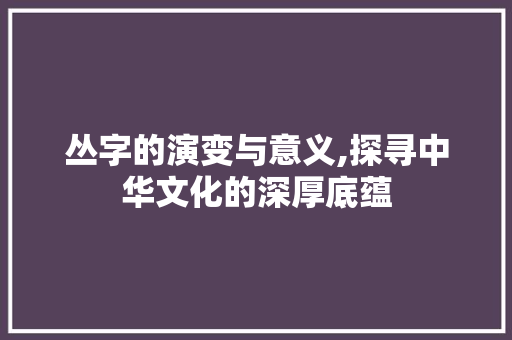 丛字的演变与意义,探寻中华文化的深厚底蕴