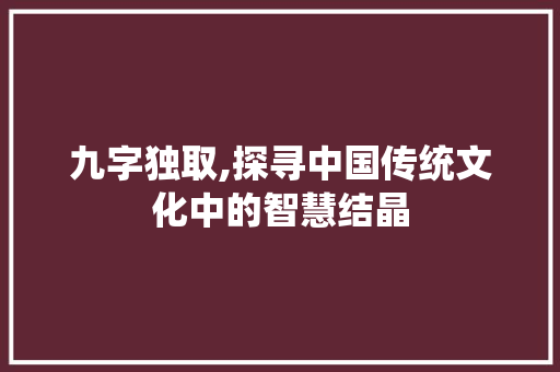 九字独取,探寻中国传统文化中的智慧结晶