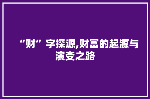 “财”字探源,财富的起源与演变之路