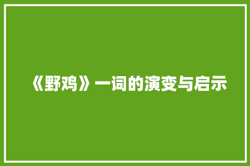 《野鸡》一词的演变与启示