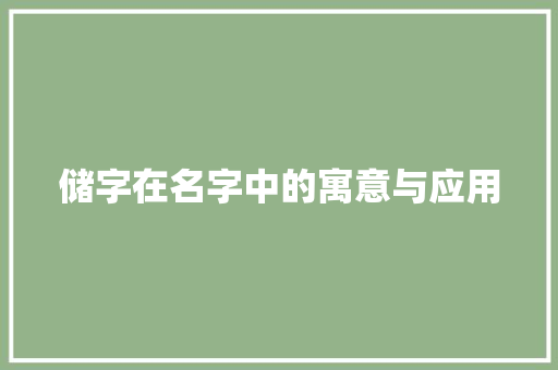 储字在名字中的寓意与应用