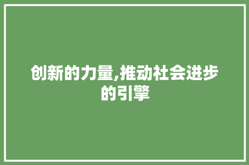 创新的力量,推动社会进步的引擎