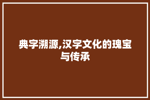 典字溯源,汉字文化的瑰宝与传承