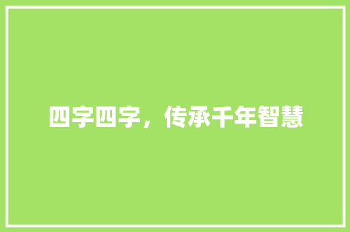 四字四字,传承千年智慧