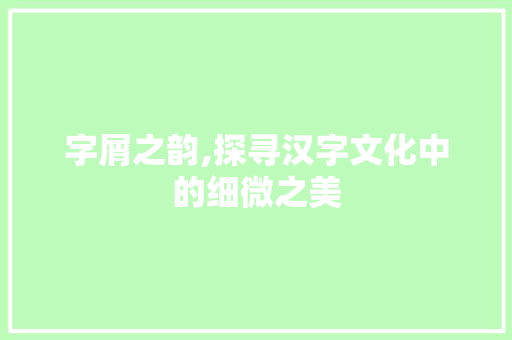 字屑之韵,探寻汉字文化中的细微之美