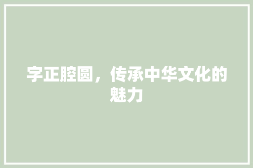 字正腔圆，传承中华文化的魅力