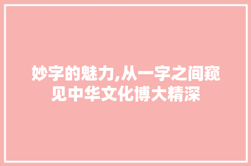 妙字的魅力,从一字之间窥见中华文化博大精深
