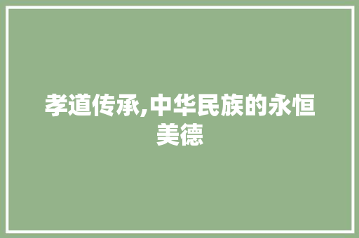 孝道传承,中华民族的永恒美德