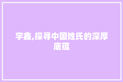 宇鑫,探寻中国姓氏的深厚底蕴