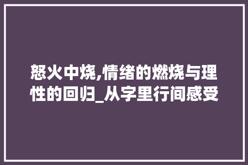 怒火中烧,情绪的燃烧与理性的回归_从字里行间感受怒的力量