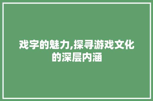 戏字的魅力,探寻游戏文化的深层内涵