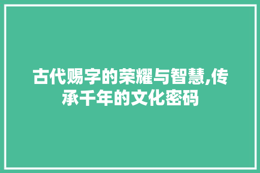 古代赐字的荣耀与智慧,传承千年的文化密码
