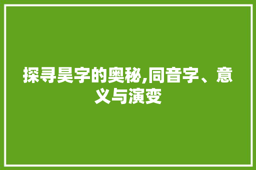 探寻昊字的奥秘,同音字、意义与演变