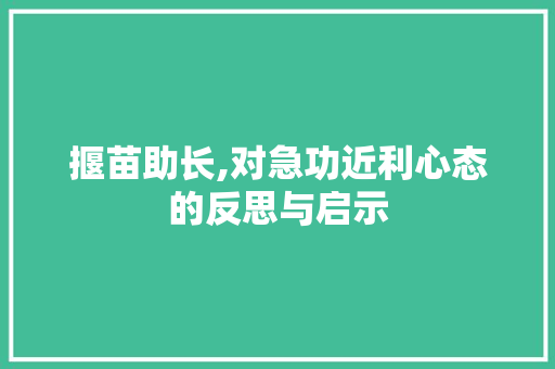 揠苗助长,对急功近利心态的反思与启示