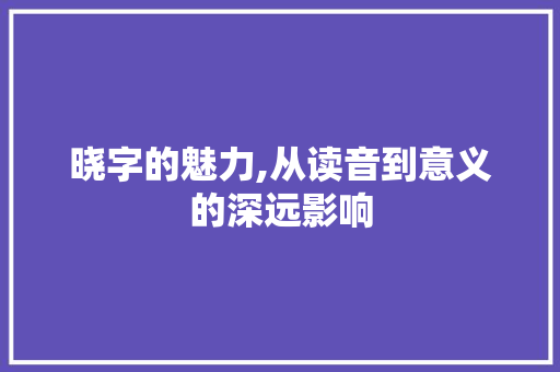 晓字的魅力,从读音到意义的深远影响