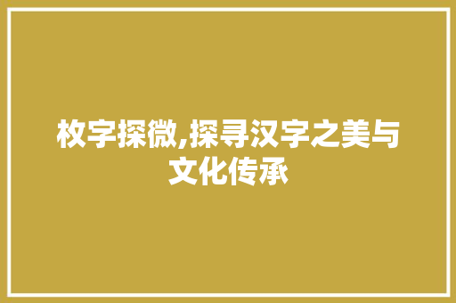 枚字探微,探寻汉字之美与文化传承
