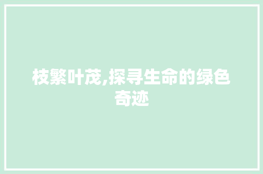 枝繁叶茂,探寻生命的绿色奇迹
