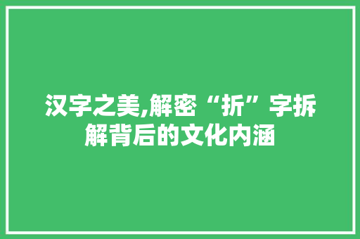 汉字之美,解密“折”字拆解背后的文化内涵
