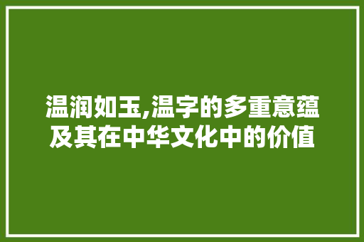 温润如玉,温字的多重意蕴及其在中华文化中的价值