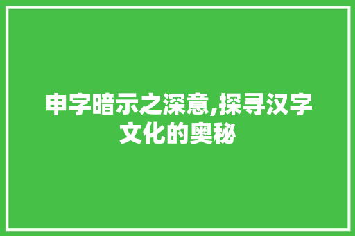 申字暗示之深意,探寻汉字文化的奥秘