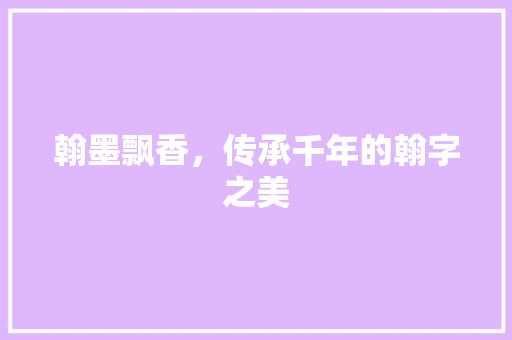 翰墨飘香，传承千年的翰字之美