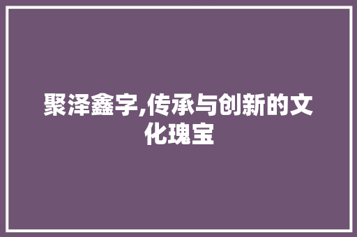 聚泽鑫字,传承与创新的文化瑰宝