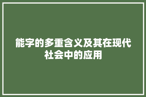能字的多重含义及其在现代社会中的应用