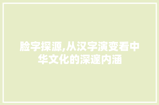 脸字探源,从汉字演变看中华文化的深邃内涵