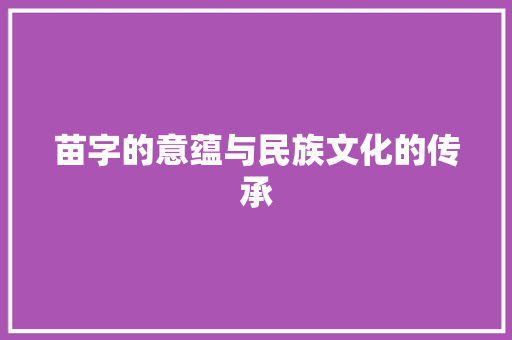 苗字的意蕴与民族文化的传承