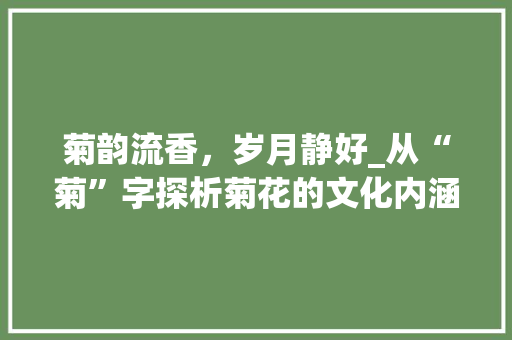 菊韵流香，岁月静好_从“菊”字探析菊花的文化内涵