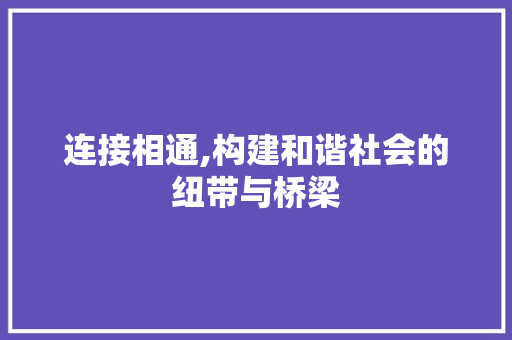 连接相通,构建和谐社会的纽带与桥梁