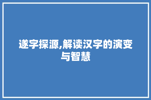 遂字探源,解读汉字的演变与智慧